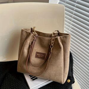 Temu Letter Patch Decor Tote Bag, Vintage Chain Shoulder Bag, Women's Work & School Handbag Coffee