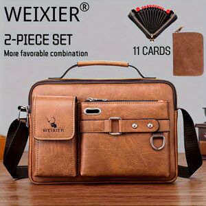 Temu [weixier] Men's Pu Material Crossbody Bag Men's Business Crossbody Bag Portable Shoulder Bag Casual Bag Men's Bag Gift For Father/anniversary Light Brown