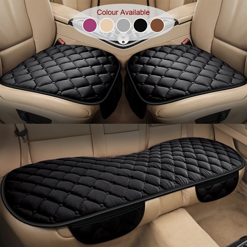 Temu Car Cushion Winter New Plush Automotive Cushion Car Accessories 3 Sets Of Single Piece Warm Cushion Automotive Supplies Gray (3-piece Set)