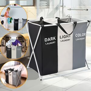 Temu Office Sorting 3 Section Laundry Basket Printed Dark Light Color, Foldable Hamper/sorter With Waterproof Oxford Bags And Aluminum Frame, Washing Clothes Storage For Home, Dormitary  Three Grids