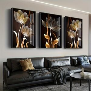 Temu 3pcs Modern Abstract Black Brown Golden Flower Picture, Luxury Black Golden Wall Art Canvas Art Modular Painting, For Living Room Cuadros Home Decor, Frameless  20x28inch(50x70cm)x3p Unframed