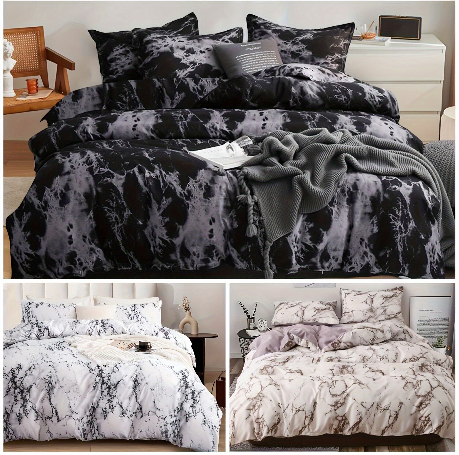 Temu 1pc Marble Print Bedding Duvet Cover, Washable Microfiber Duvet Cover, Skin-friendly Soft And Comfortable Duvet Cover For Bedroom Guest Room (pillowcase Not Included) Coffee Color King