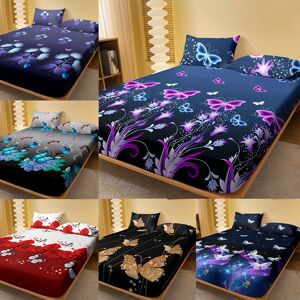 Temu 1pc Brushed Fitted Sheet, Soft Comfortable Butterfly Floral Print Bedding Fitted Sheet, For Bedroom, Guest Room, With Deep Pocket, Fitted Bed Sheet Only, Without Pillowcase DF Fitted Sheet-Indulge In Summer Flowers 150cm*200cm