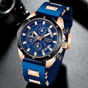 Temu Lige Mens Watches Brand Luxury Silicone Strap Waterproof Sport Quartz Watch Men Chronograph Clock Blue