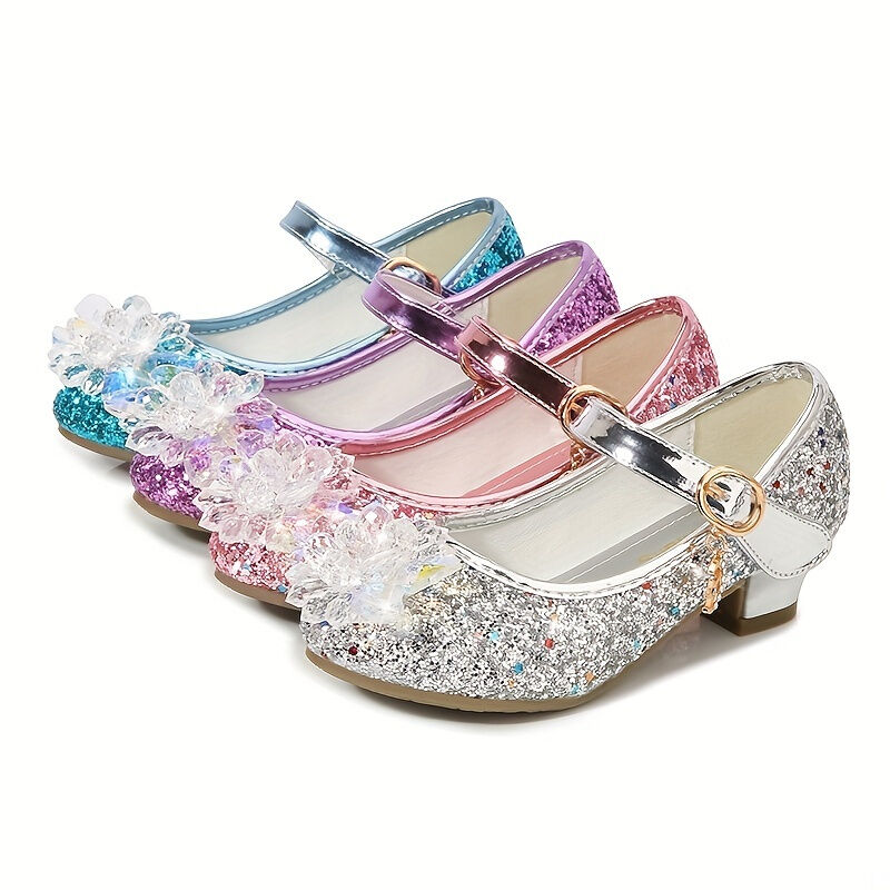 Temu Children's Princess Shoes Girls Shoes High-heeled Little Girl Crystal Shoes For Dress Catwalk Piano Performance Silver Grey 13.5 Little Kid