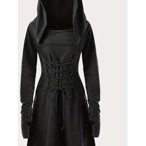 Temu Gothic Hooded Cosplay Dress, Long Sleeve Dress For Halloween, Party, Performance, Women's Clothing Burgundy L(8/10)