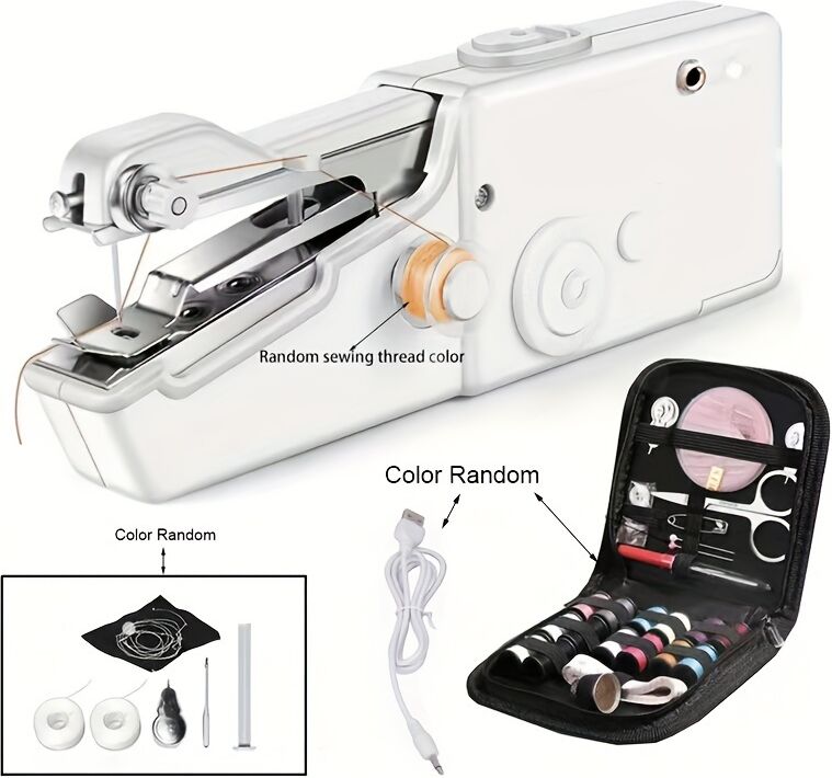 Temu 1pc Handheld Portable Sewing Machine Multifunctional Mini Electric Sewing Machine Manual Sewing Machine