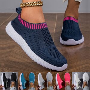 Temu Women's Breathable Knit Sneakers, Casual Lace Up Outdoor Shoes, Lightweight Mesh Low Top Shoes Peacock Blue 10