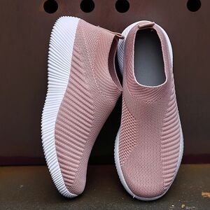 Temu Women's Solid Color Slip On Walking Shoes, Flying Woven Casual Flat Shoes, Women's Footwear Grey 9