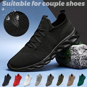 Temu Men's Running Shoes Couple Knit Breathable Lightweight Running Shoes Outdoor Athletic Walking Sneakers, Spring And Summer Black 11