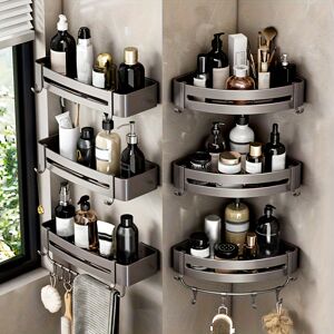 Temu 1/2/3pcs Non-drill Aluminum Bathroom Storage Rack - Wall-mounted Corner Shelf For Shampoo, Makeup, And Accessories  3 Layers Of Silver Square