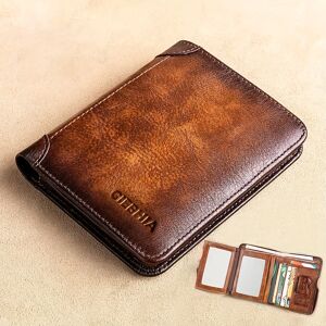 Temu Handmade Leather Wallet, Genuine Leather Rfid Wallets For Men Vintage Thin Short Multi Function Id Credit Card Holder Money Bag Give Gifts To Men On Valentine's Day Unisex Bag For Daily Use Brown