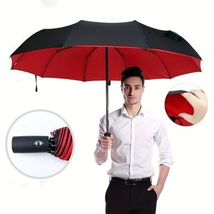 Temu Windproof Double Layer Umbrella, Automatic Umbrella For Men And Women, 10 Ribs Strong Business Large Umbrella For Sunny And Rainy Days Red