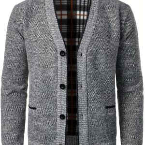 Temu Men's V-neck Cardigan Casual Knit Jacket For Fall Winter Men Clothes Best Sellers Light Grey S(36)