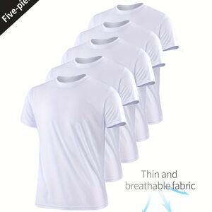 Temu 5pcs Breathable Quick Drying Men's Sport T-shirt For Fitness, Gym, And Running - Sweat Absorbing And Bodybuilding Shirt White S(36)