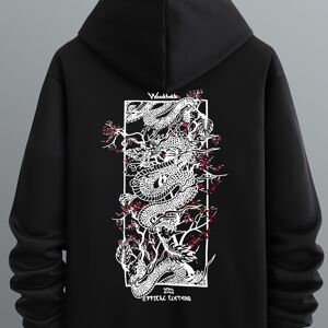 Temu Dragon Pattern Print Hooded Sweatshirt, Hoodies Fashion Casual Tops For Spring Autumn, Men's Clothing Coffee XL(42)