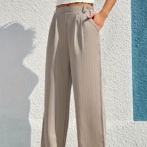 Temu Striped Print Wide Leg Pants, Casual Elastic Waist Loose Pants, Women's Clothing Light Brown M(6)