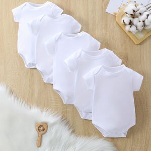 Temu 5pcs Newborn Infant Solid Color Romper Short Sleeve Crew Neck Bodysuit Onesies For Baby Girls And Boys Toddler Summer Clothes White 9-12M