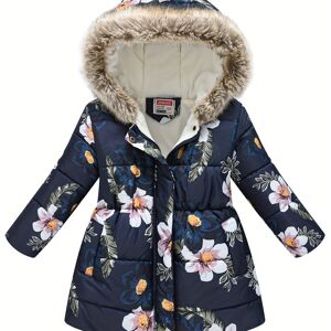 Temu Children's Girls Puffer Coat Flowers Print Zipper Hooded Fleece Warm Jacket Winter Kids Clothes Apricot 9-10Y