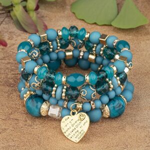 Temu Heart Charm Beads Layered Bracelet Set Pompomia Bracelet Charm Vintage Jewelry Valentine's Day Gift Black*3+Light Blue*3