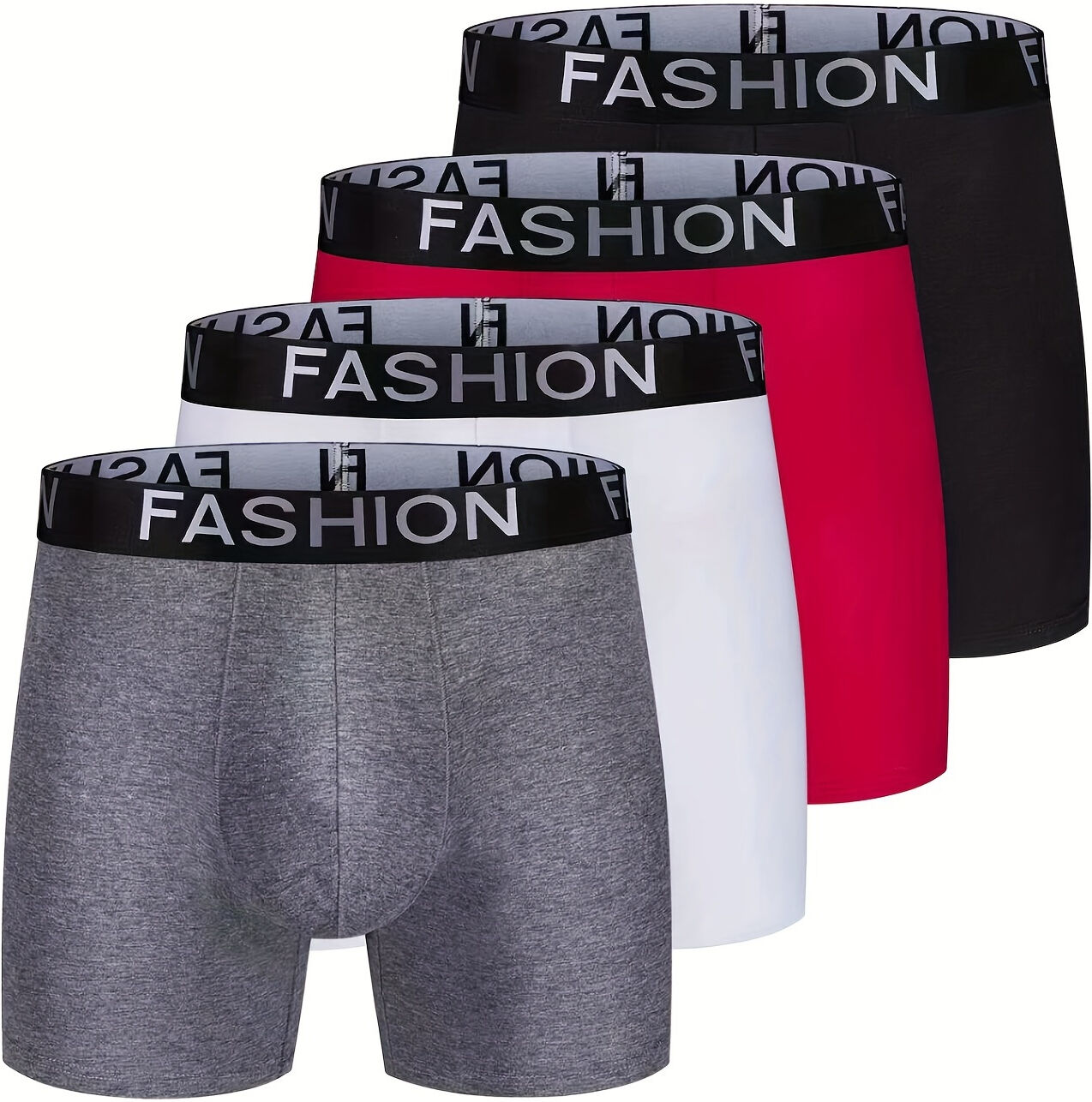 Temu Men's Underwear, Antibacterial Breathable Comfy Quick Drying High Elastic Long Boxer Briefs Shorts, Sports Fitness Trunks, Men's Casual Bottom Pants Two Black + Red + White XL(36)