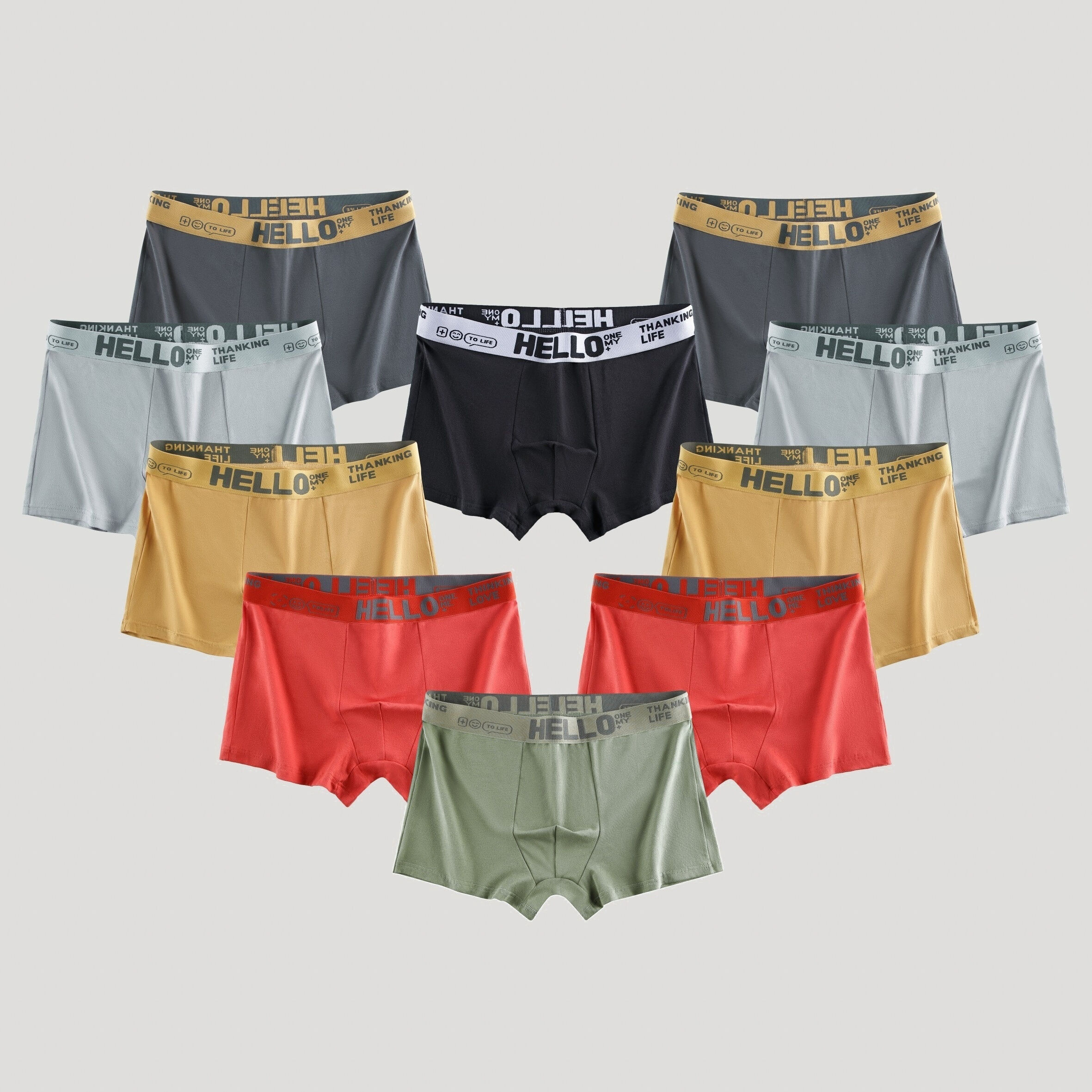 Temu 10pcs 'hello' Print Men's Cotton Boxers Briefs Underwear, Breathable Comfy Quick Drying Stretchy Boxers Trunks Multicolor XL(36)
