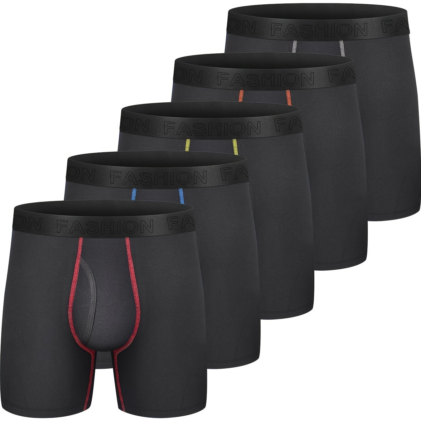 Temu 5pcs Men's Boxer Briefs Stretch Cotton Breathable Comfortable Underwear Black L(34)