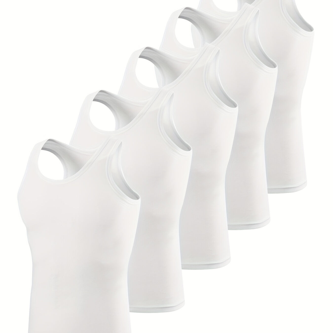 Temu 5pcs Men's Tank Tops, Fashion Breathable Comfy Quick Drying Sports Fitness Vest, Casual Plain Color Tops, Men's Summer Clothes, Men's Undershirts Tops 5-pack White XL(42)