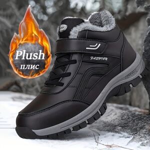 Temu 2023 Winter Pu Leather Boots Men Shoes Snow Boot Man Plush Keep Warm Sneakers Man Outdoor Ankle Snow Boots Casual Shoes Dark Grey 6.5