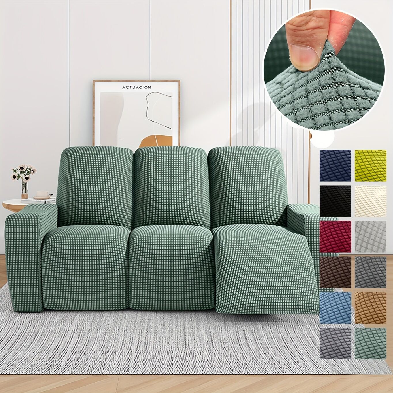 Temu 4/6/8pcs/set Recliner Slipcover, Non-slip Recliner Chair Cover Sofa Cover, Polar Fleece Jacquard Couch Cover Furniture Protector For Bedroom Office Living Room Home Decor Bean Green Single Seater (4PCS)