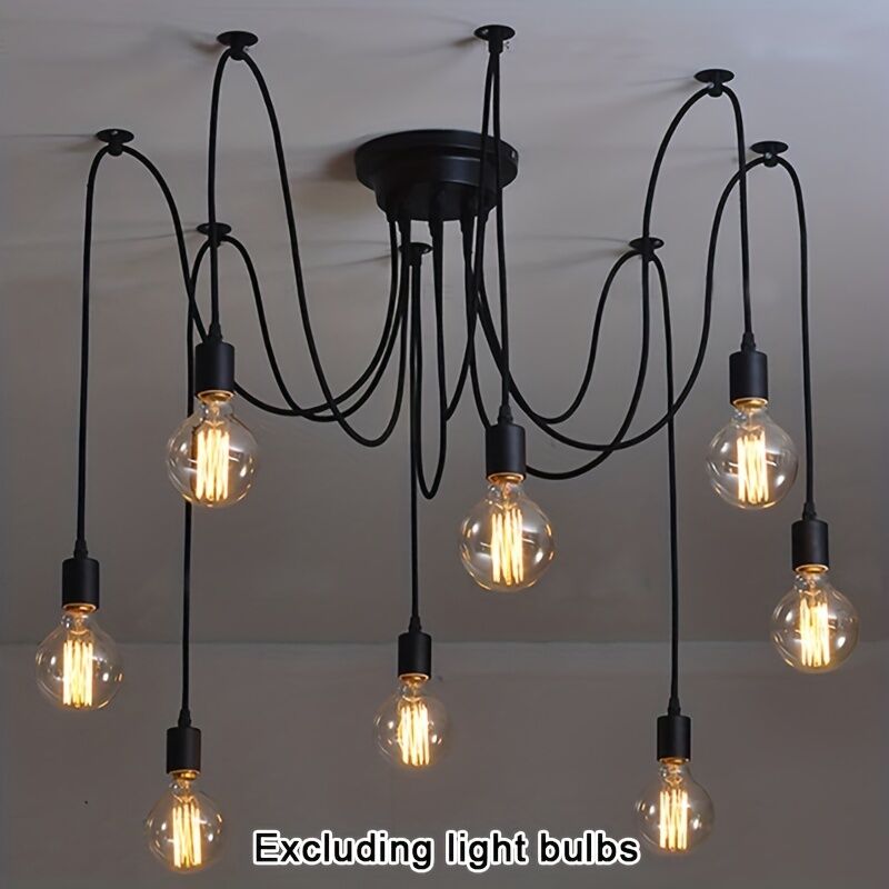 Temu Modern Chic Industrial Dining Chandelier - Adjustable Diy Lighting With 3/5/6/8 Heads - Antique Classic Ceiling Spider Lamp Light Pendant