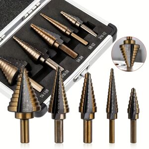 Temu 5pcs Cobalt Step Drill Bit Set - 50 Sizes, Titanium Conical Cone Drill Hole Cutter, Aluminum Case