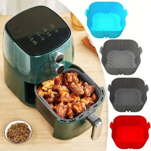 Temu 1pc Square Air Fryer Silicone Pot Reusable Air Fryers Liners Oven Baking Tray Home Kitchen Air Fryer Accessories 7.67''x6.49''x1.96'' Red+Gray*2