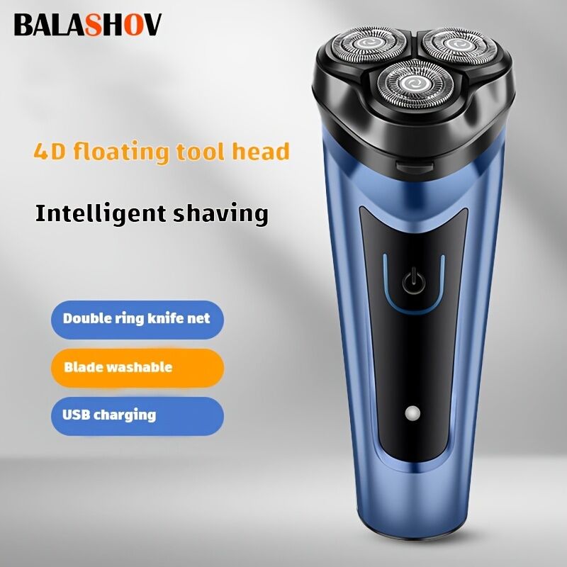 Temu Electric Shaver For Men, 3d Independent Floating Heads, 500mah, Rechargeable, 1-hour Fast Usb-c Charging, 60min Runtime, Lightweight, Rotary Electric Razor For Father Day Gifts Black