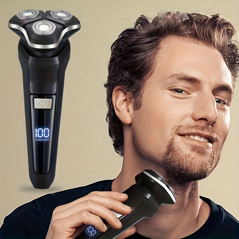 Temu Electric Shavers Men, Electric Shaver For Men Cordless Rechargeable, Electric Razor For Men Wet&dry, Mens Shaver With Pop-up Beard Trimmer, Rotary Shaver With Led Display Travel Lock Black