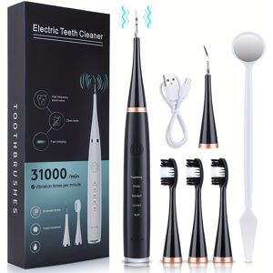 Temu Electric Toothbrush Six-in-one Electric Toothbrush Set, Portable To Remove Tartar Scaling Teeth Beauty Device Black