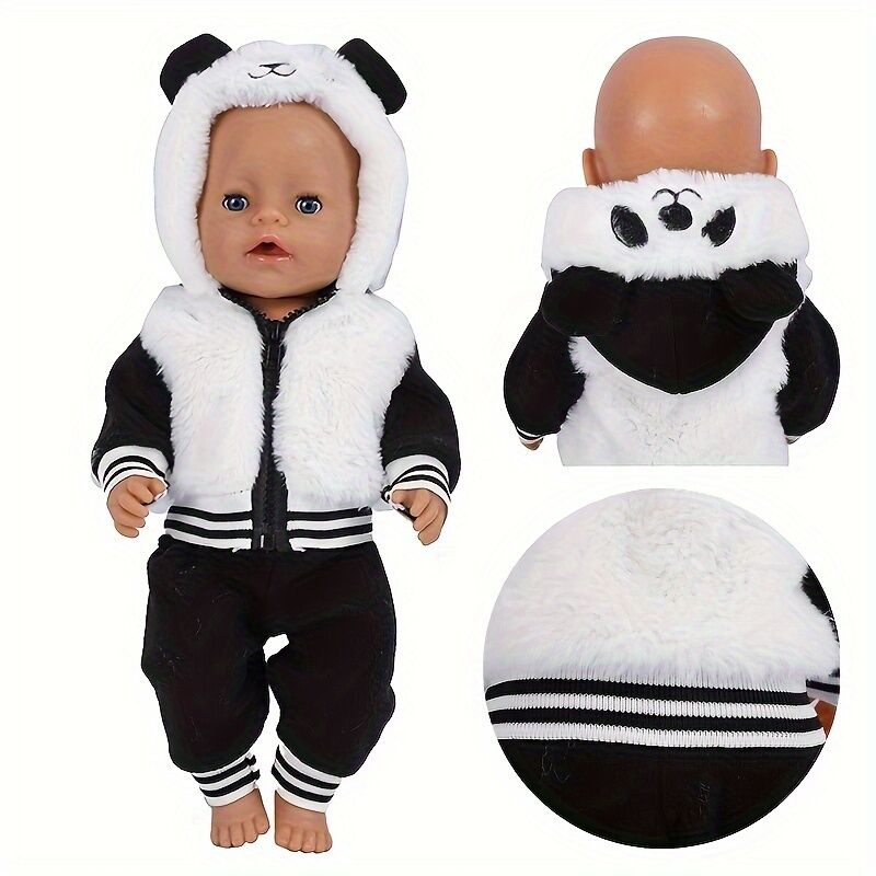 Temu Toy Clothes Suitable For 17-18 Inch Dolls, Cute Panda-shaped Clothes, Holiday Gifts, Birthday Gifts Black And White*3