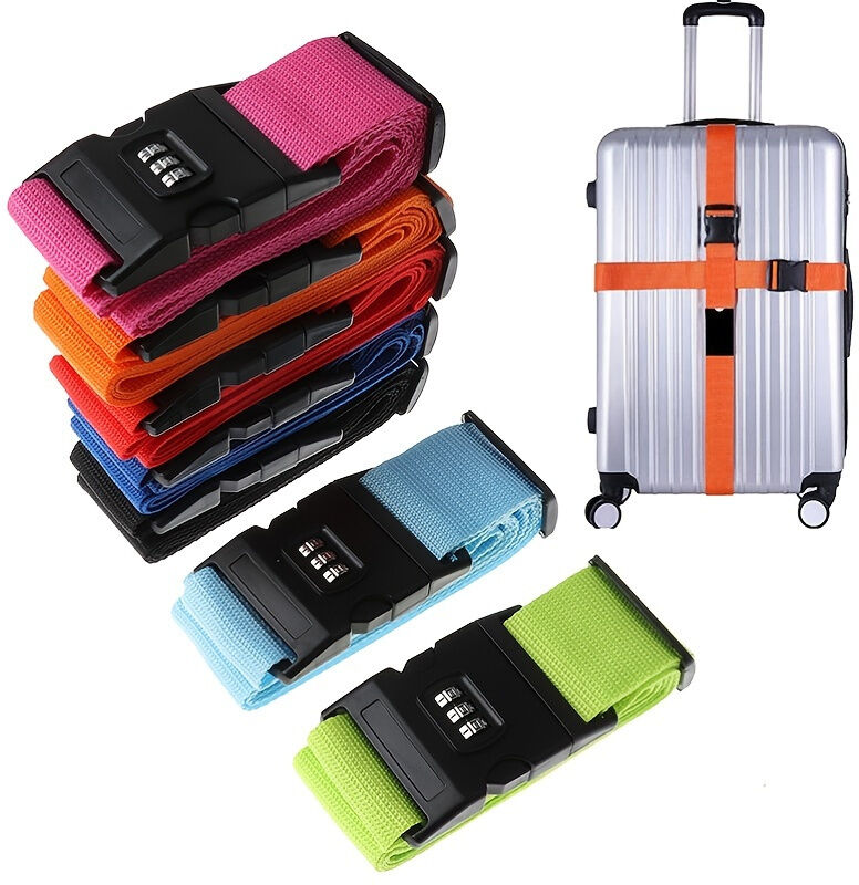 Temu 1pc Travel Luggage Suitcase Secure Lock Durable Nylon Packing Strap Belt Rose Red*3+Orange*3