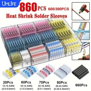 Temu 860/600/300pcs Solder Seal Wire Connectors, Heat Shrink Butt Connector, Insulated Electrical Butt Splice Wire Terminals For Marine Automotive Boat Truck Wire Joint