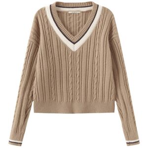 Cubic Preppy V-Neck Cable Knit Sweater Tan UN female