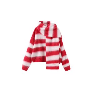 Cubic Striped Color Block Wool Knit Cardigan With Scarf Red UN female