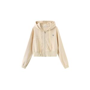 Cubic V-Neck Zip Up Hoodie Wheat UN female