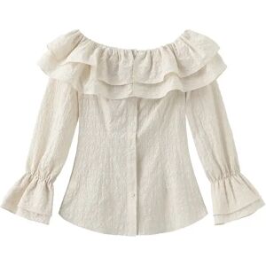 Cubic Frills Volume Off Neckline Shirt White L female