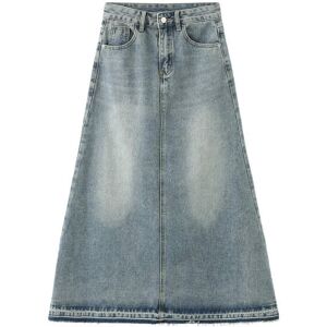 Cubic A-line Denim Maxi Skirt Steel Blue M female