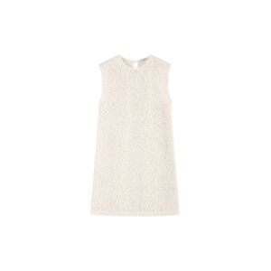 Cubic Round Neck Sleeveless A-line Dress White S female