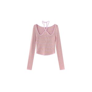 Cubic Chest Cut Out Striped Long Sleeve Top Pink S female
