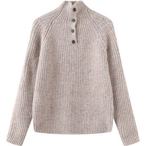 Cubic Buttoned High Collar Knit Sweater Oatmeal UN female