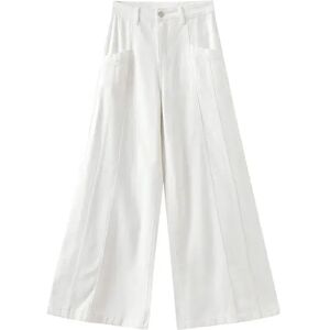 Cubic Front Stitch Wide Leg Jeans White L female