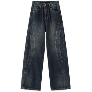 Cubic Vintage Style Straight leg Denim Jeans Dark Blue Small female