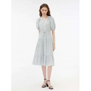Cubic Puff Sleeve V-Neck Tiered Dress Light Blue S female